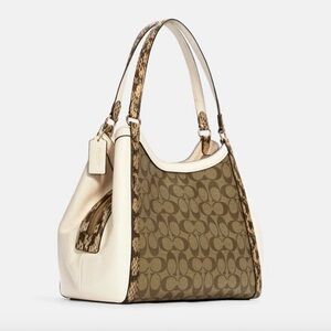 Coach Kristy Brown and Cream Shoulder Bag with Snakeskin Pattern Trim (ABBA)